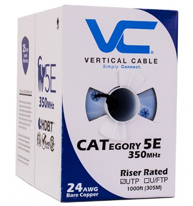 Vertical Cable Cat5e, 350 MHz, UTP, 24AWG, 8C Solid Bare Copper, 1000ft, Blue, Bulk Ethernet Cable - 151 Series