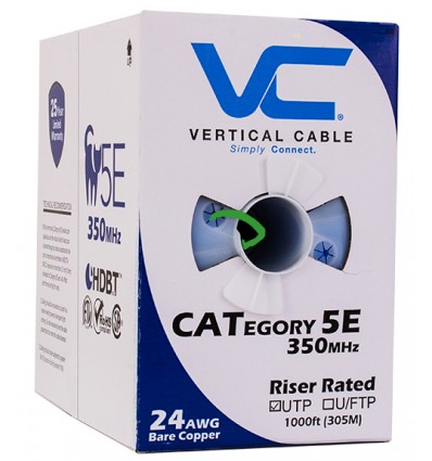 Vertical Cable Cat5e, 350 MHz, UTP, 24AWG, 8C Solid Bare Copper, 1000ft, Blue, Bulk Ethernet Cable - 151 Series