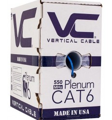 Blue Vertical Cable CAT5E, 350 MHz, UTP, 24AWG, 8C Solid Bare Copper, Plenum, 1000ft, Bulk Ethernet Cable - Made in USA