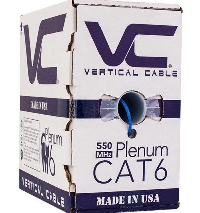 Vertical Cable CAT5E Blue Made in USA 500ft 24AWG UTP Plenum Bulk Ethernet Cable 8C Solid Bare Copper 350 MHz 
