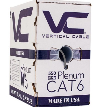 Blue Vertical Cable CAT5E, 350 MHz, UTP, 24AWG, 8C Solid Bare Copper, Plenum, 1000ft, Bulk Ethernet Cable - Made in USA