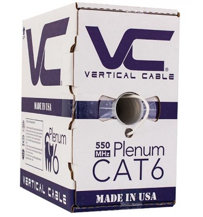 Blue Vertical Cable CAT5E, 350 MHz, UTP, 24AWG, 8C Solid Bare Copper, Plenum, 1000ft, Bulk Ethernet Cable - Made in USA