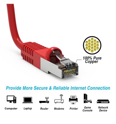 25Ft Cat5e Ethernet Shielded Cable Red