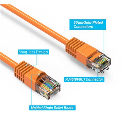 50Ft Cat6 Ethernet Shielded Cable Orange