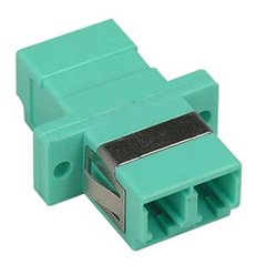 LC UPC Multimode Duplex Fiber Optic Coupler with Flange, Aqua