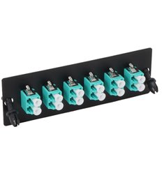 LC UPC Duplex, 12 Fiber OM3 Multimode Adapter Panel Aqua