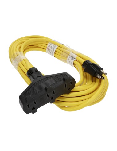 50Ft 3-Outlet Power Extension Cord SJTW 14/3 Yellow