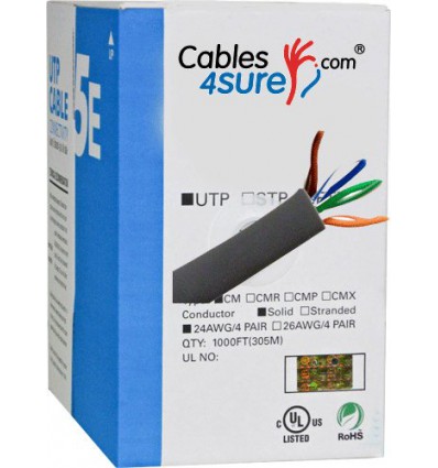 1000Ft Cat5e Bulk Stranded UTP Cable - Grey